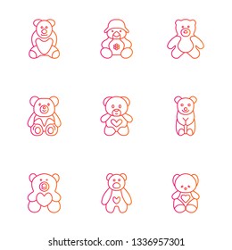 Teddy bear plush toy flat vector icons set