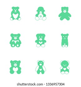 Teddy bear plush toy flat vector icons set