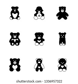 Teddy bear plush toy flat vector icons set