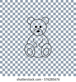 Teddy bear plush toy line art icon on transparent background