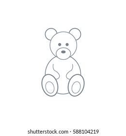 Teddy bear plush toy line art icon. Gray icon