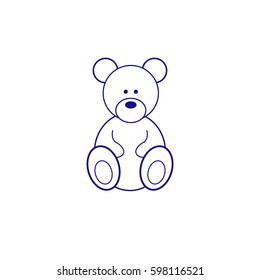 Teddy bear plush toy line art icon. Blue icon