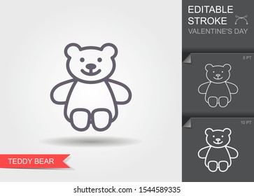 Oso de peluche juguete. Icono de esquema con trazo editable Símbolo lineal del regalo de amor con sombra