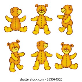 Teddy bear plush toy set. Vector clip art.