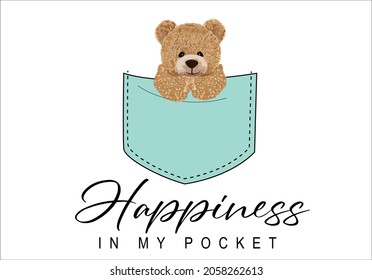 Teddy bear in pocket design with happiness letter vector 