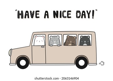 Teddy bear and polar bear driving a van cartoon background wallpaper