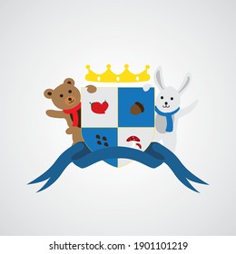 Oso de peluche y conejo, logotipo de la tienda de muñecas para niños, Vector.