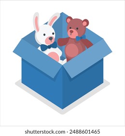 teddy bear and rabbit under the box on red background valentine's day. hand drawn bear and gift box ,vector illustration. 2560