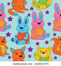 Teddy Bear and Rabbit vector seamless pattern