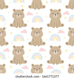 Teddy Bear And Rainbow Seamless Background Repeating Pattern, Wallpaper Background, Cute Seamless Pattern Background