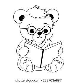 Teddy bear reading a book coloring page