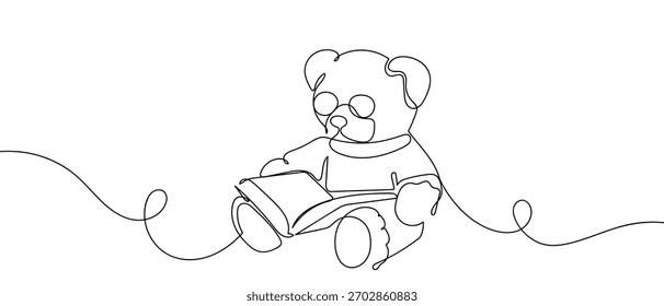 Oso de peluche leyendo un libro, una línea continua Ilustración vectorial dinámica de diseño de dibujo de una sola línea