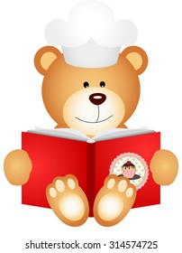 Teddy bear reading cookbook