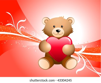 Teddy Bear and Red Background Original Vector Illustration Wave Internet Background