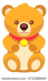 A teddy bear with a red collar sits on a white background