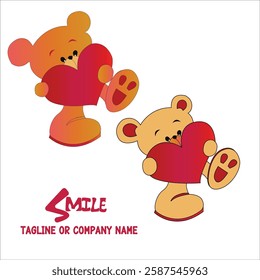   Teddy Bear with red gradient heart , editable, EPS.
