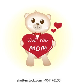 Teddy bear with red heart, Hapy mother's day