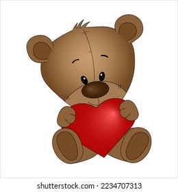 Oso de peluche con corazón rojo en un fondo aislado