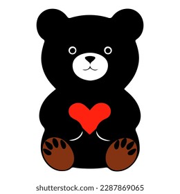 Teddy bear with a red heart on a white background. Vector illustration