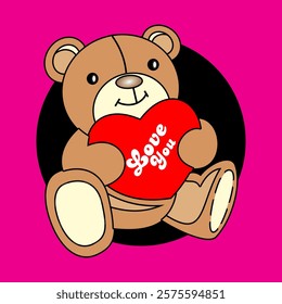 teddy bear with red heart symbol and pink background