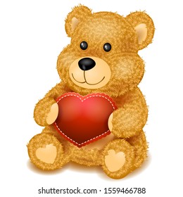 Teddy bear with red heart. Valentine's Day concept. Detailed vector illustration icon isolate on a white background.