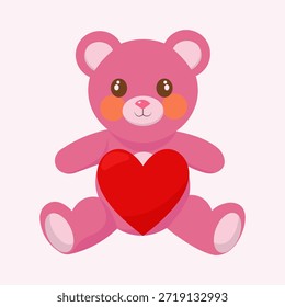 Teddy Bear with red Heart vector illustration white background. Adorable vector illustration for Valentine’s day, love and gift themes and for banners, cards, flyers, social media wallpapers, etc.