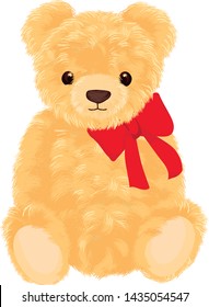 Teddy bear with red ribbon vector illustration on white background