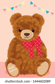 Teddy bear with red ribbon vector illustration 