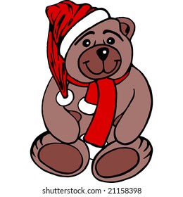 Teddy bear in red santa's cap