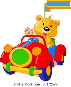 Oso de peluche con juguete rojo. Vector