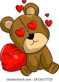 Teddy bear resting on a love pillow vector image, doll collection, valentine collection, teddy bear collection