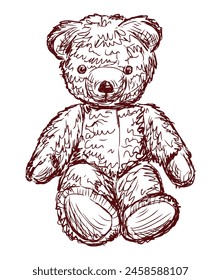 Teddy bear retro plush toy sketch  doodle vector hand drawn illustration isolated on white