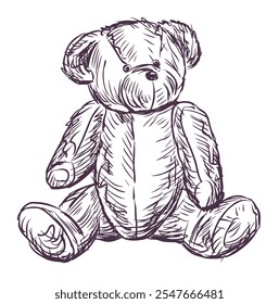 Oso de peluche retro juguete de peluche boceto doodle Vector dibujado a mano ilustración aislada en blanco