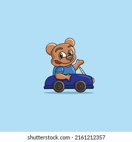 Teddy Bear Riding The Car Mascot Cartoon Logo Cute And Cool