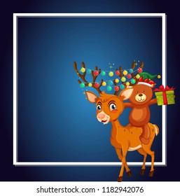 Teddy bear riding deer border illustration