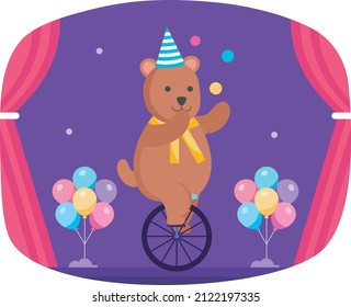 teddy bear riding unicycle in carnival celebration