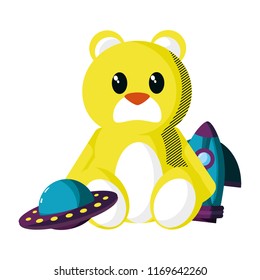 teddy bear with rocket and ufo toys