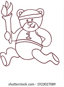 teddy bear running with a torch in its paws