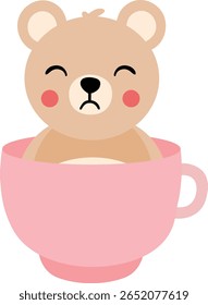Teddy Bear with Sad Expression in a Pink Teacup