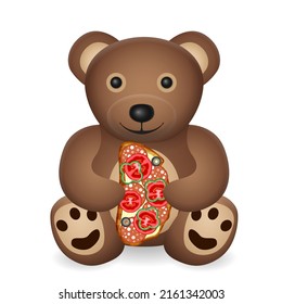 Teddy bear with sandwich on a white background. Vector illustration.