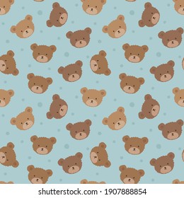 Teddy Bear Seamless Pattern Background, Happy cute bear, Cartoon Panda Bears Vector illustration for kids forest background with dots