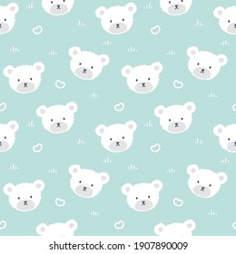 Teddy Bear Seamless Pattern Background, Happy cute bear, Cartoon Panda Bears Vector illustration for kids forest background with dots