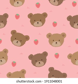 Teddy Bear Seamless Pattern Background, Happy cute bear, Cartoon Panda Bears Vector illustration for kids forest background with dots