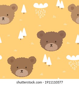 Teddy Bear Seamless Pattern Background, Happy cute bear, Cartoon Panda Bears Vector illustration for kids forest background with dots