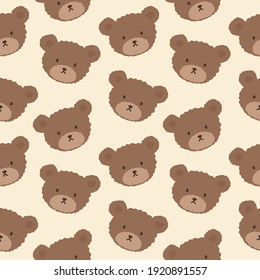 Teddy Bear Seamless Pattern Background, Happy cute bear, Cartoon Panda Bears Vector illustration for kids forest background with dots