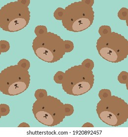 Teddy Bear Seamless Pattern Background, Happy cute bear, Cartoon Panda Bears Vector illustration for kids forest background with dots