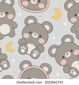 Teddy Bear Seamless Pattern Background, Happy cute bear, Cartoon Panda Bears Vector illustration for kids forest background with dots