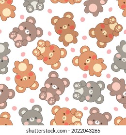 Teddy Bear Seamless Pattern Background, Happy cute bear, Cartoon Panda Bears Vector illustration for kids forest background with dots