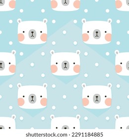 Teddy Bear Seamless Pattern Background, Happy cute bear, Cartoon Panda Bears Vector illustration for kids forest background with dots