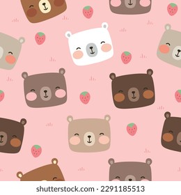 Teddy Bear Seamless Pattern Background, Happy cute bear, Cartoon Panda Bears Vector illustration for kids forest background with dots